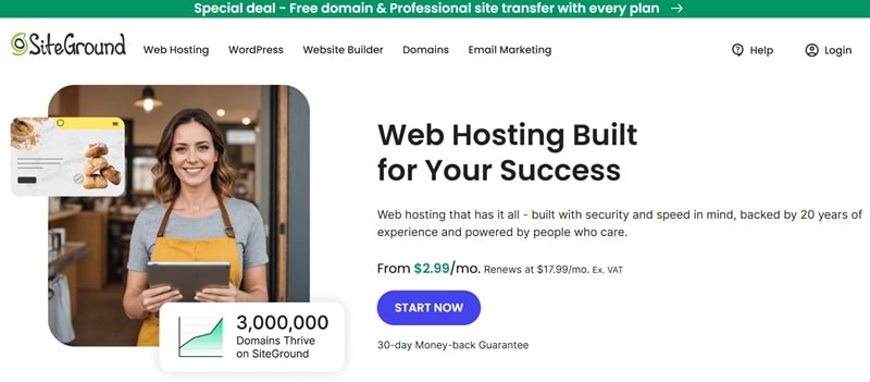 SiteGround has domain emails included in all hosting plans, making SiteGround one of the best and most affordable email service providers for small businesses